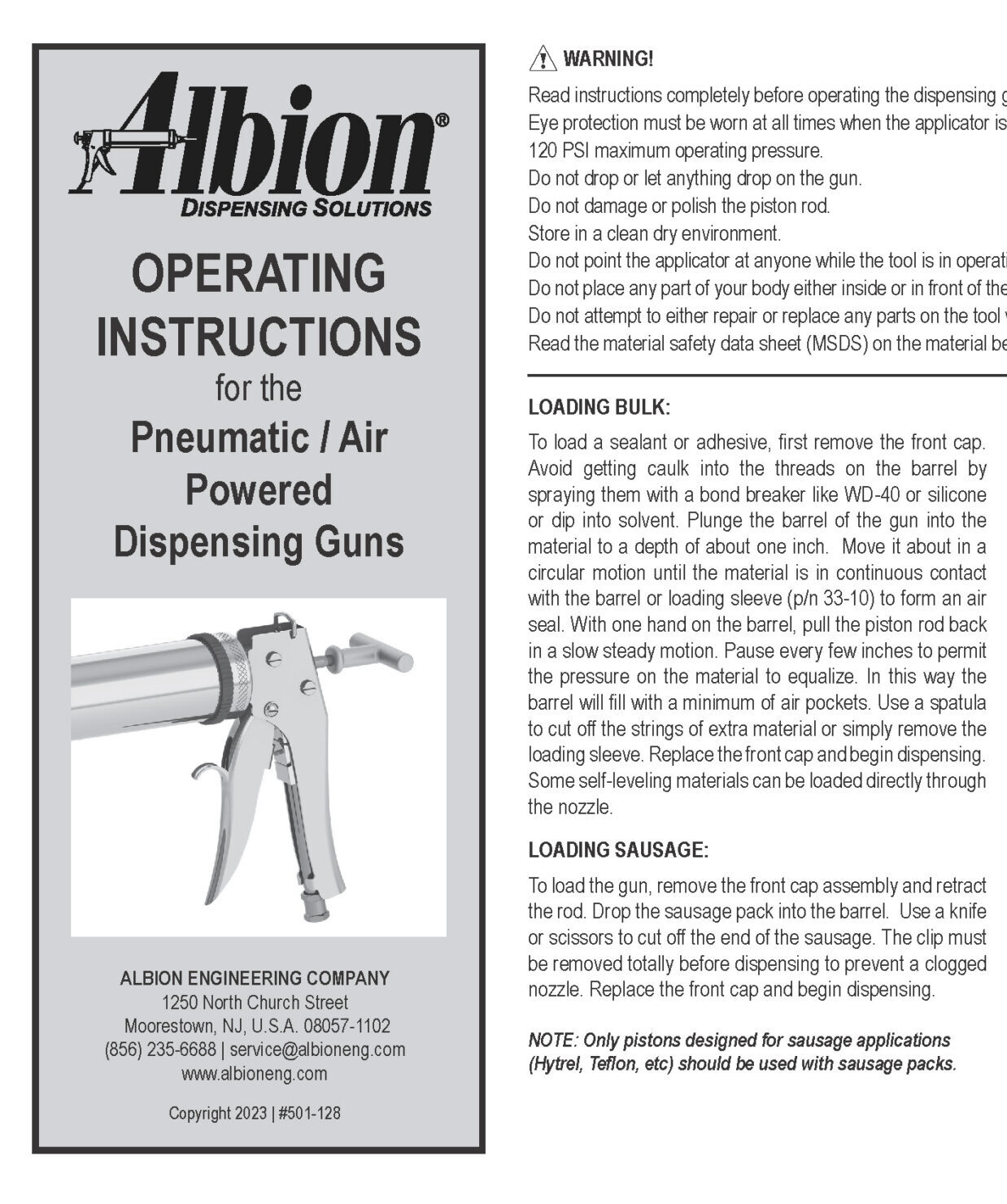 OPERATING INSTRUCTIONS for the Pneumatic / Air Powered Dispensing Guns