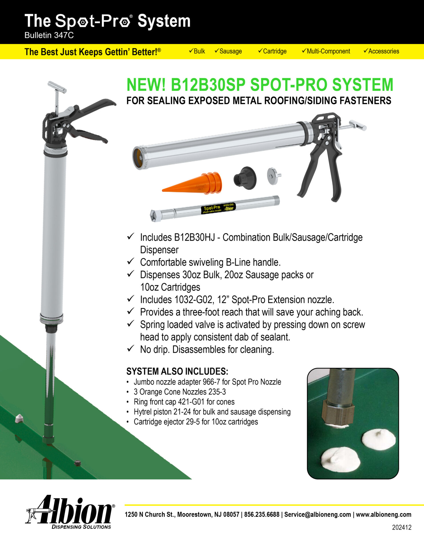 30oz B-Line Bulk Dispenser + Extension Nozzle for Sealing Exposed Metal Roofing/Siding Fasteners